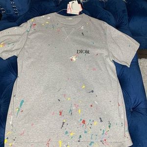 Dior over sized T-shirt gray cotton jersey with paint